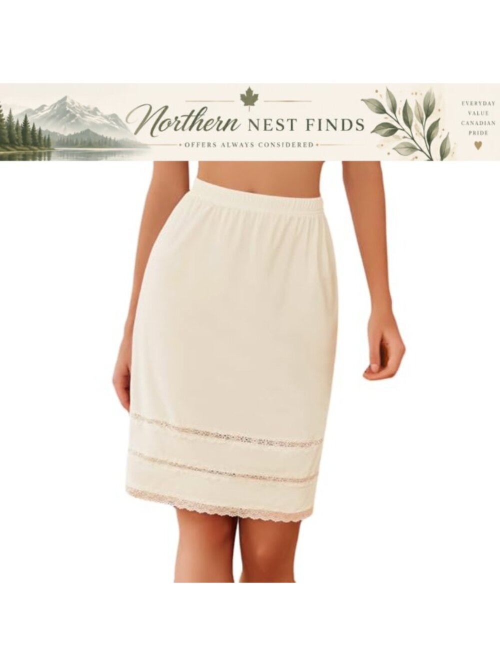 Half Slip for Women Knee Length Lace Trim Underskirt Nylon Spandex